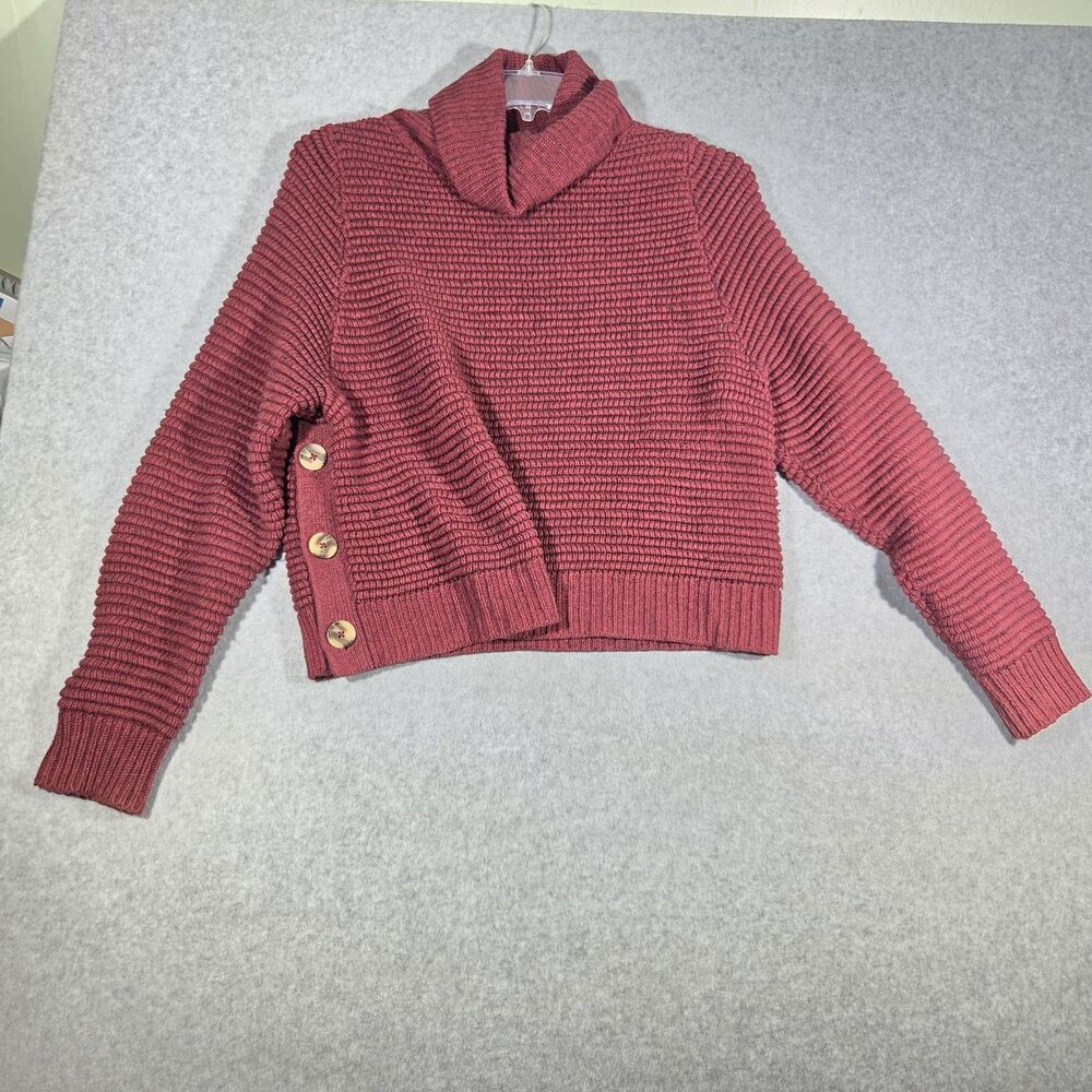 Madewell Merino Wool Sweater Boxy Cropped Turtleneck Side Button Chunky Knit M